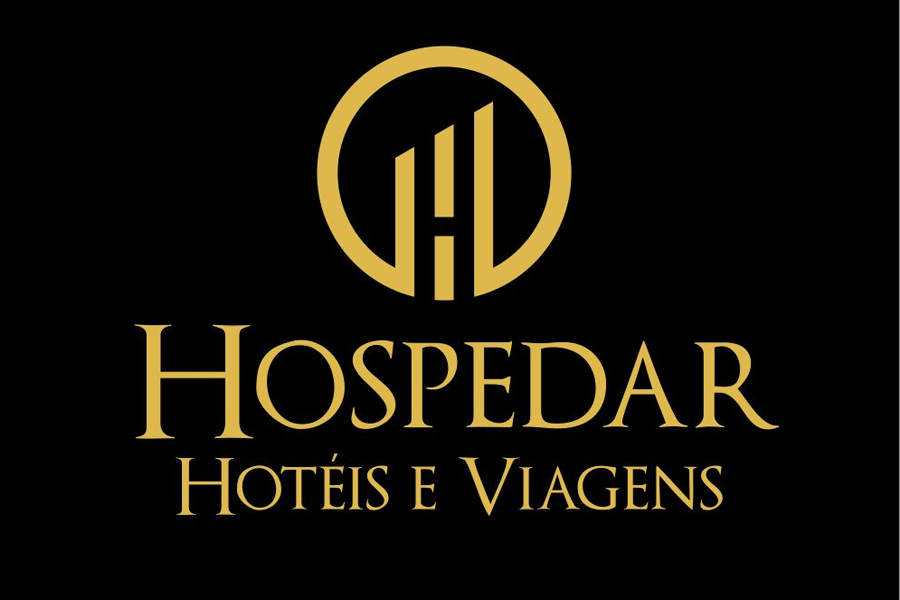 Hospedar, Hotéis e Viagens - Logomarca - Fundo Preto